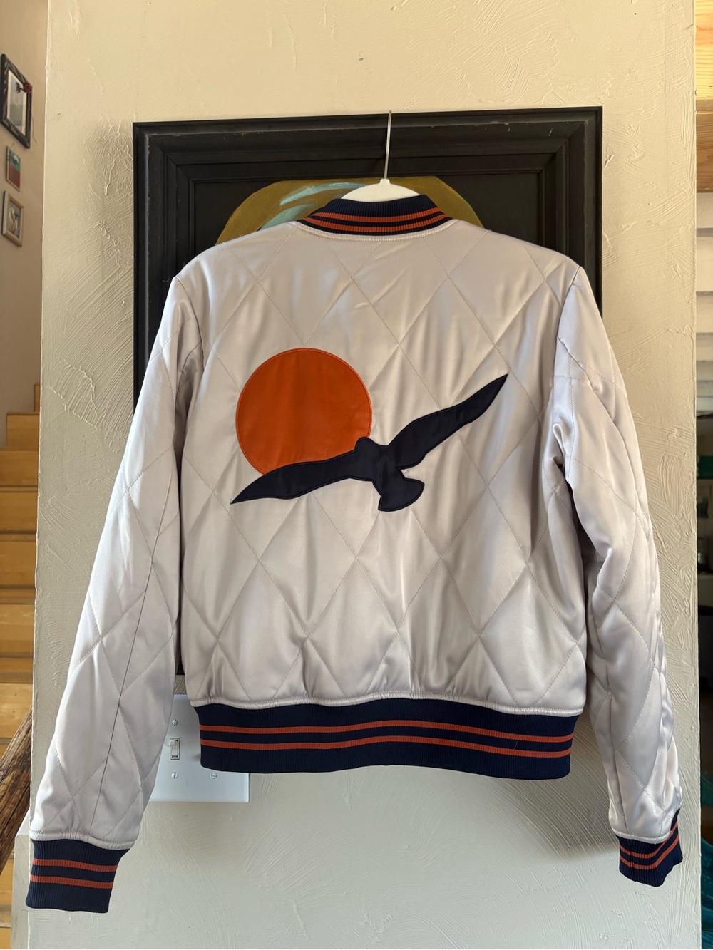 Classic Rock Couture Silver Wings Satin Bomber Jacket Size Medium EUC - Picture 2 of 6